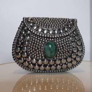 RAMLA rockstar Studded Green Stone Elegant Handmade Morroccan Clutch Women's